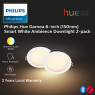 (2 pack) Philips Hue White Ambiance Garnea Smart LED Downlight (6-Inch 150mm) Compatible with Amazon Alexa Apple HomeKit and Google Assistant)