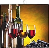 Grapes Wine Bottles And Drink, Dish Drying Mat, 18x16 Inch Absorbent Microfiber Quick Dry Machine Wa