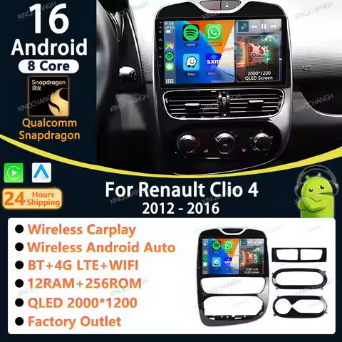 Android 16 Car Radio Carplay Auto For Renault Clio 4 BH98 KH98 2012 - 2016 Head Unit Stereo Video Fa