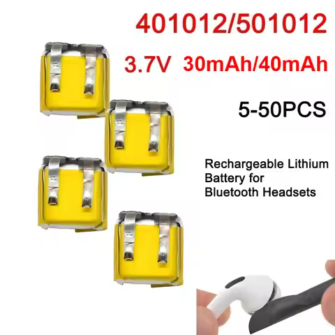 401012/501012 3.7V Battery 401012 3.7V 30mAh/40mAh Rechargeable Lithium Battery for Bluetooth Headse