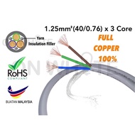 Loose Meter - Flexible Cable 40/0.76 x 3 Core [100% Pure Copper) Flex Cord Wire 1.25mm 3C FULL Copper as FAJAR