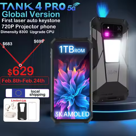 8849 Tank 4 Pro Unihertz 5G Rugged Projector Smartphone 36G 1TB Android 14 Sports Phone 11600mAh Dim