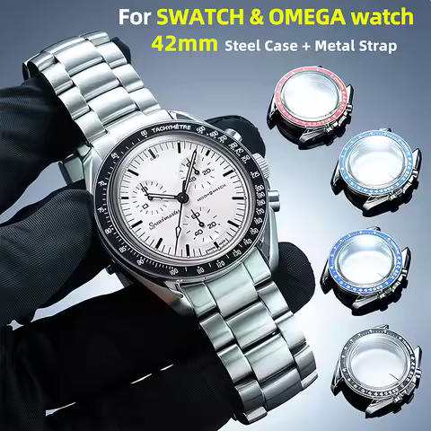 Stainless Steel Moon Watch Case Mod Kit for SWATCH & OMEGA Moonswatch 42mm Dial Metal Case Bracelet 