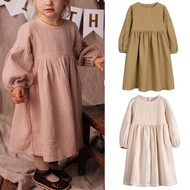 Children Dress For Girl Sprint Autumn Solid Long Sleeve Rural Princess Clothing Toddler Teen Casual 