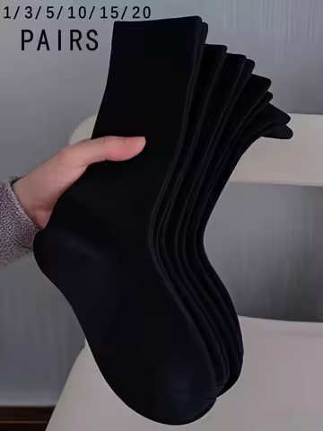 1/3/5/10/15/20 pairs of pure black Women's Mid-Calf Socks