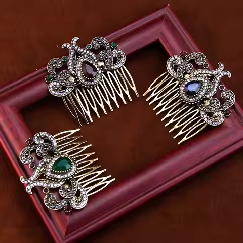 Sunspicems Retro Vintage Bohemia Turkish Women Hair Comb Jewelry Antique Gold Color Crystal Arabic B