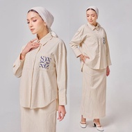 SHE DAZZLE MADELINE STRIPE SET Baju skirt kemeja perempuan cotton casual outfit set for women