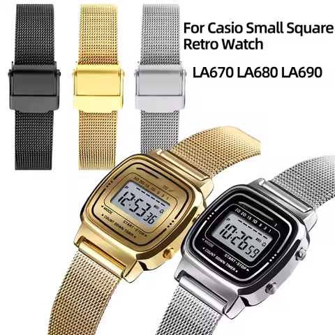 Milan mesh belt For Casio Small Square Retro Watch LA670 LA680 LA690 Watch Strap Women's Stainless s