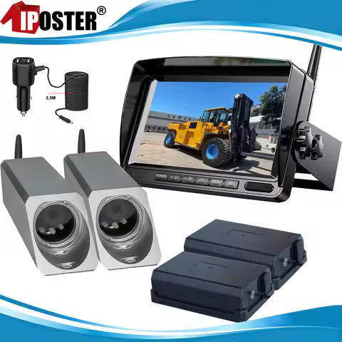 iPoster Digital Wireless 7 Inch Split Screen Monitor 2x Front View Cameras Magnetic Base Power Bank 