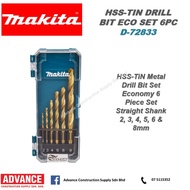 MAKITA Accessories D-72833 HSS-TiN Metal Drill Bit Set Economy 6 Piece Set Straight Shank ( 2mm -8mm ) (6PCS/SET)