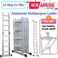 12 Step (3.7M) /16 Step (4.7M) Multipurpose Ladder Aluminium Ladder Foldable Ladder FREE Ladder Work Shelf Platform