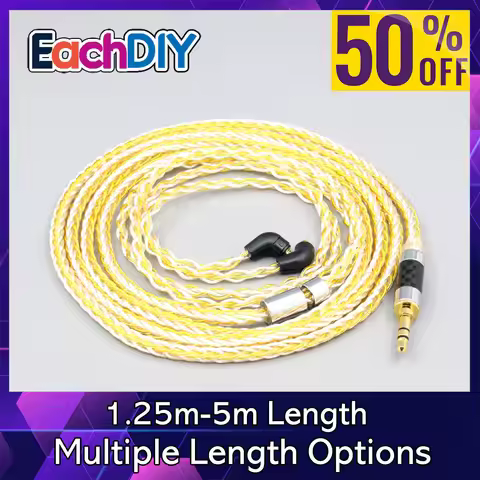 8 Core Silver Gold Plated Braided Earphone Cable For Etymotic ER4SR ER4XR ER3XR ER3SE ER2XR ER2SE LN