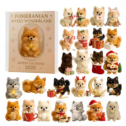 Pomeranian Sweet Wonderland Advent Calendar 2025,24 Days Of Festive Surprises Dog Ornaments,2D Acryl