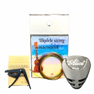 Full Color Ukulele Strings + Ukulele Capo + Pick Holder