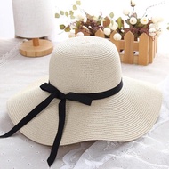【CC】 summer straw hat women big wide brim beach sun foldable UV protection bone chapeu feminino