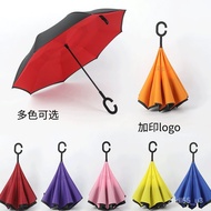Reverse Umbrella Double LayerCType Hand Free Car Reverse Umbrella Folding Umbrella Straight Pole Advertising Umbrella Pr