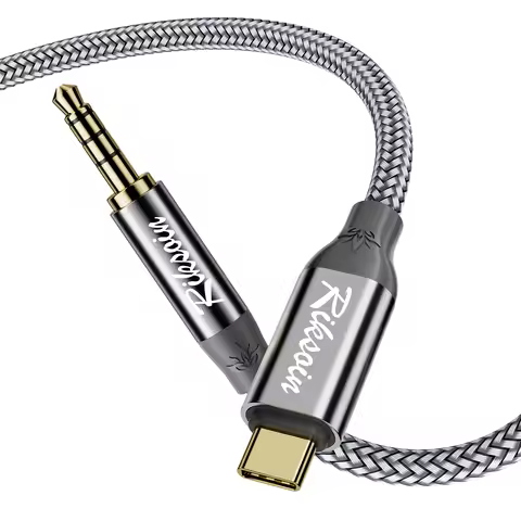 RIKSOIN USB C to 3.5mm Audio Aux Jack Cable, Type C to 3.5mm TRRS Headphone Car Stereo Cord, Support