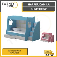 Twentyone Happer Double Decker Children Bed With Drawer + Mattress(With Storage Staircase Available)