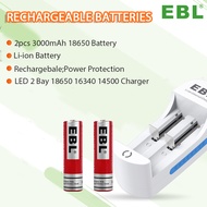 EBL 2pcs 18650 3000mah 3.7V Li-ion Rechargeable Battery Charger For 18650 16340 14500 26650 10440 18500