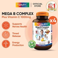 [Bundle of 4] Holistic Way Mega B Complex Plus Vitamin C 1000mg - Vegan (60 Tablets x 4)