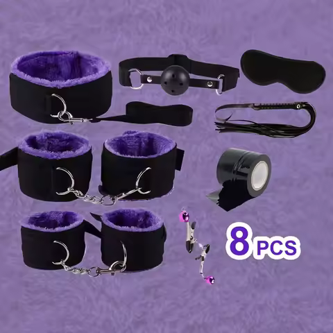 BDSM set: handcuffs, leg cuffs, spherical mouth stoppers, Cosplay artificial tail anal stoppers, man