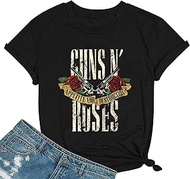 Guns N' Roses T Shirt Womens Vintage Rock Music Tshirt Retro Band Graphic Tees Letter Print Concert Short Sleeve Tops