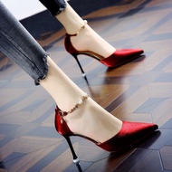 One-word Strap Single Shoes 2026 Autumn New Women's Shoes Red Classy Banquet Etiquette Pointed Toe H