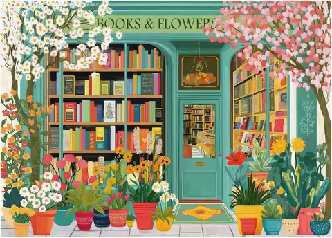 120/300/500/1000 Pieces Spring Flowers Bookstore Jigsaw Puzzle Stress Relief Entertainment Toys Land