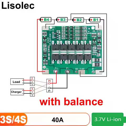 With Balance 12V BMS 3S 4S 40A Protect Board 11.1V 14.8V 18650 21700 Ternary Lithium Battery Charge 