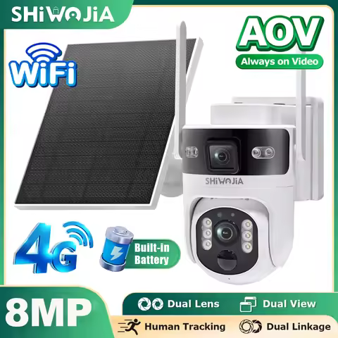 SHIWOJIA 8MP AOV Solar Battery Camera 4G SIM 7/24 Hours Recording Wireless WIFI Security PTZ Camera 