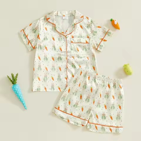 1-6Years Toddler Little Girl Easter Pajama Set Bunny Short Sleeve Tops and Shorts 2 Piece Sleepwear 