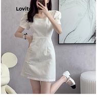 FD2 Lovito Elegant Plain Button Dress for Women LNA39238 (White) Lovito Elegant Plain Button Dress for Women