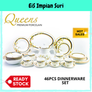 (Ready Stock) (JEC0056) Queens Premium Opal 46pcs Dinnerware Set - Black Band Dinner Serve Set