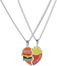 Cute Hamburger French Fries Best Friends Necklace for Women Men Stainless Steel 2pcs Set Creative Ca