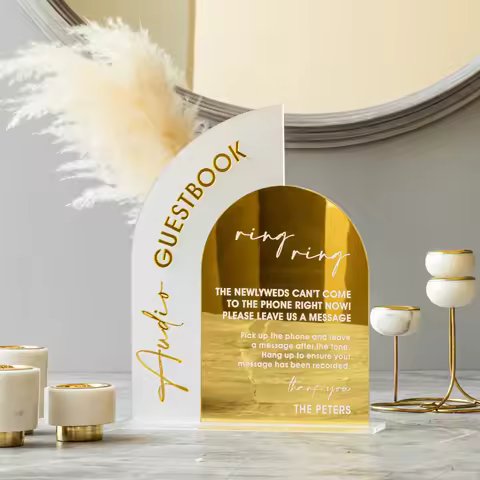 Audio Guestbook Sign,Arched Gold Mirrored Acrylic,Ring Ring Sign,Wedding Guestbook,Wedding Decoratio