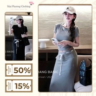 H77 Women's crop top Set with A-line drawstring skirt, easy to wear, youthful and stylish zip, no st