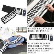 Portable Electronic Piano 88 Key Keyboard Silicon Flexible Roll Up Piano W/Pedal