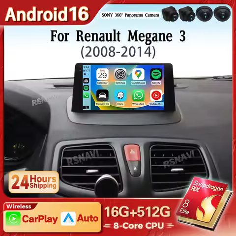 Android 16 Carplay Auto Car Radio Multimedia Player For Renault Megane 3 Fluence Samsung SM3 2008 - 