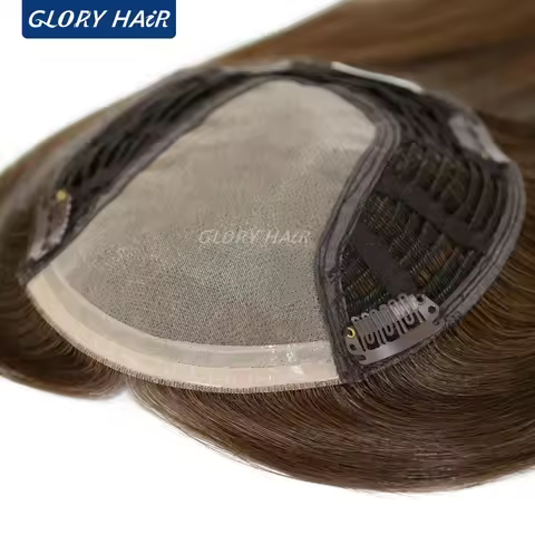Stock TP18 16 Inches Mono Topper 100% Brazilian Human Hair Topper Wigs With Clips for Women 6x7 Inch