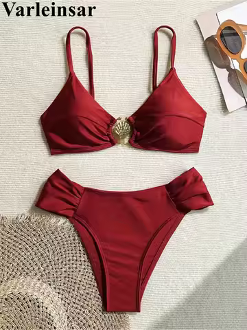 S - XL 7 Colors High Cut Leg Bikini Female Swimsuit Women Swimwear Two-Pieces Bikini Set Padded Bath