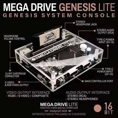 Mega Drive Lite Mini: Multi-Region MD System Console | Supports MegaSD & Flash Carts