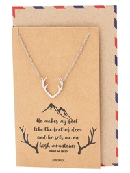 Deer Antler Pendant Gemini Necklace, Animal Handmade Jewelry Gift with Inspirational Quote on Greeti
