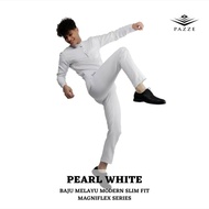 [Magniflex] Pearl White BAJU MELAYU FLEXY STRETCH SLIM FIT + FREE Butang Baju Melayu Crystal Raya2024
