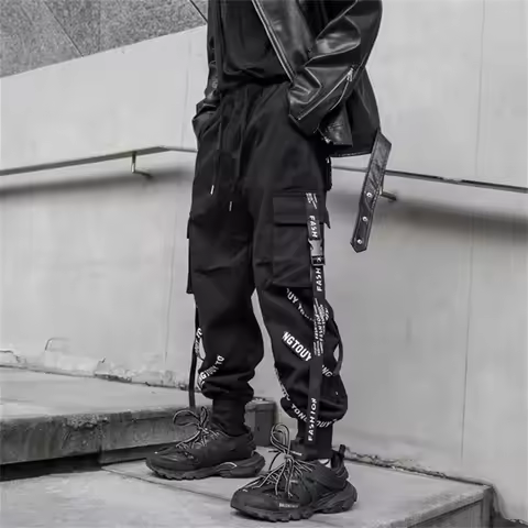 Black Cargo Pants Men Joggers Cargo Trousers for Men Jogging Japanese Streetwear Hip Hop Hippie Tech