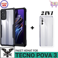 PACKAGE 2IN1 CASE TECNO POVA 3 SOFT CASE ARMOR TRANSPARENT FREE GARSKIN CARBON 3D
