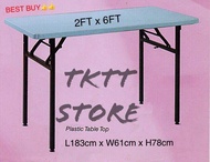TKTT 3V 2'x6' Heavy Duty Foldable Plastic Top Banquet Table/ Folding Banquet Table/ Function Table/ Catering Table/ Buffet Table/ Hall Table/ Office Table/ Meja Banquet/ Meja Lipat/ Meja Niaga/ Meja Plastic (Local)