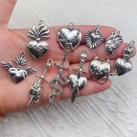 10Pcs Punk Gothic Skull Sword Charm Pendant Sword Piercing Heart Pendant Earring DIY Handmade Neckla