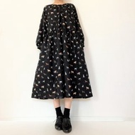 經典狗狗長袖連身裙 附口袋 黑色 純棉材質 適合帶寵物外出穿著