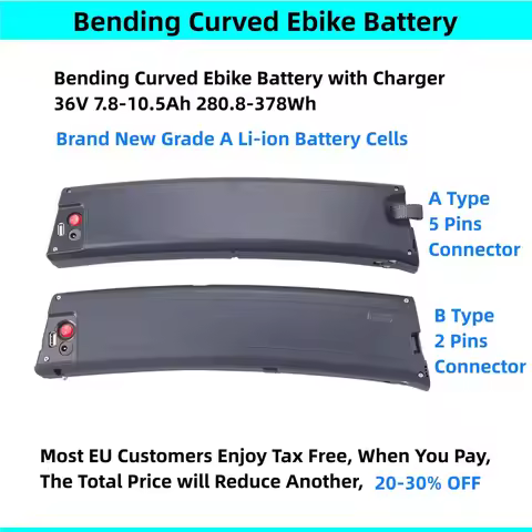 Folding Ebike Battery 36V 7.8Ah 8.7Ah 9.6Ah 10Ah 10.2Ah 10.5Ah Curved Bending Battery for Ecomax Elt