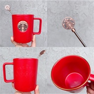 Starbucks 2020 National Trendy Three Good Star Youth 473ml Red Copper Color Seal Ceramic Mug with Stirring Rod